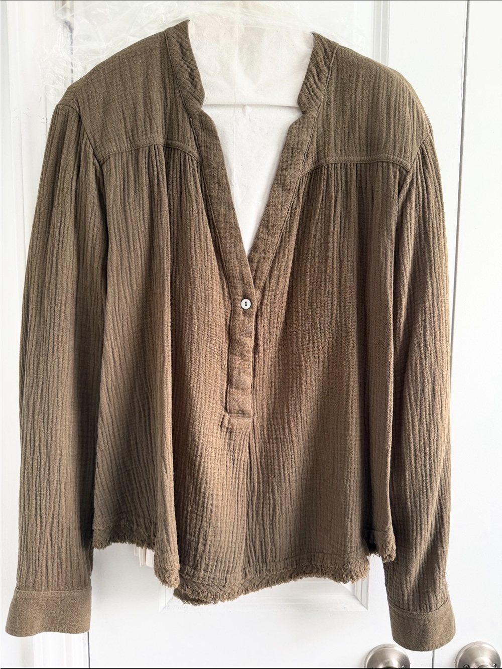 Free People Women's Textured Button-Placket Top - Brown